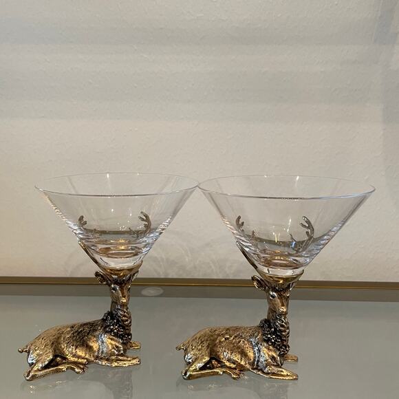 Gold Stag Reindeer Martini Glasses 7.5oz Set of 2 Christmas Holiday Barware New - Picture 15 of 15